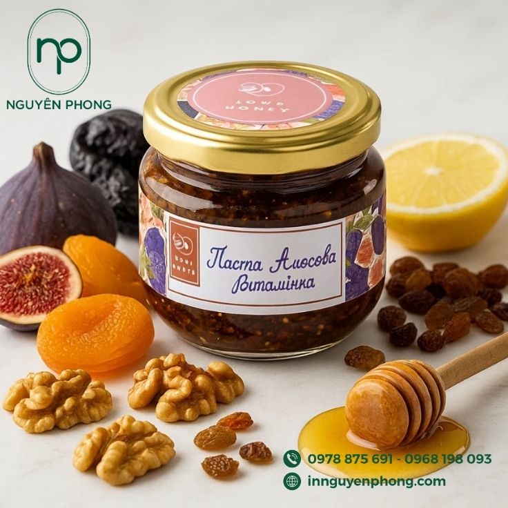 Mẫu tem dán mận sấy cán bóng 